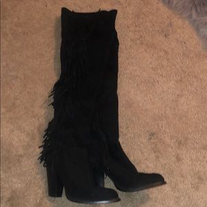 Fringe knee high boots